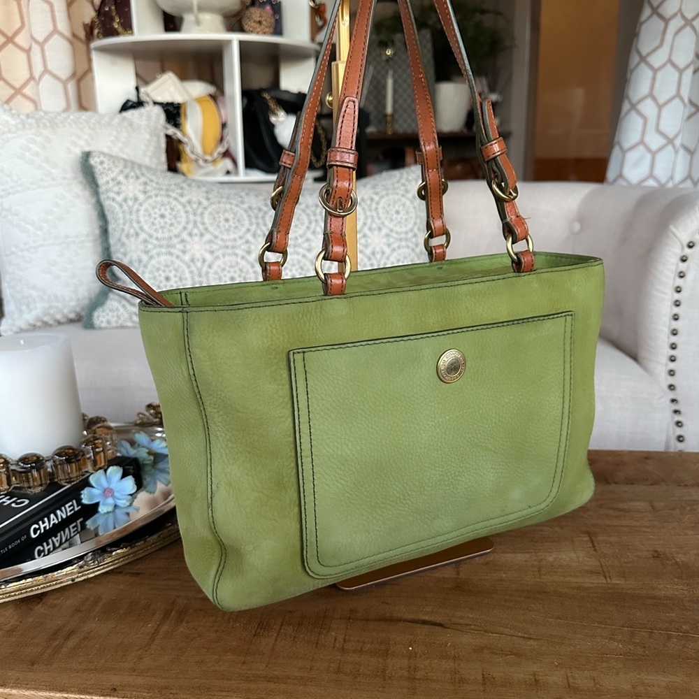 Vintage COACH Chelsea Tote Lime Green Nubuck - Picture 6 of 16